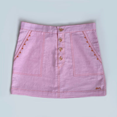 Sherry Pink Linen Skirt – Elegant Casual & Party Wear for Women – Womens Skirt on Brown Living™. SKU: ER - SKT - XS - 001. Img 3.
