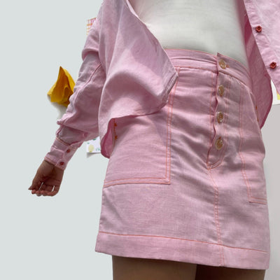 Sherry Pink Linen Skirt – Elegant Casual & Party Wear for Women – Womens Skirt on Brown Living™. SKU: ER - SKT - XS - 001. Img 1.