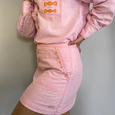 Sherry Pink Linen Skirt – Elegant Casual & Party Wear for Women – Womens Skirt on Brown Living™. SKU: ER - SKT - XS - 001. Img 4.