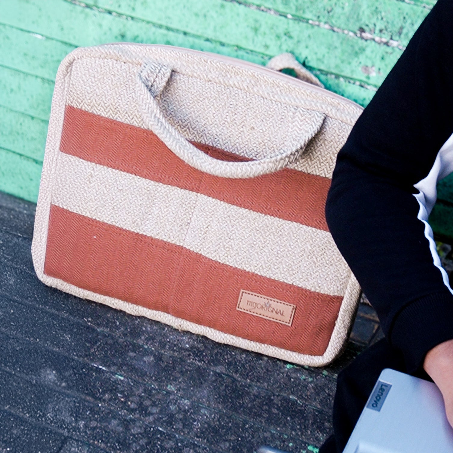 Shiro White Hemp Laptop Bag | Eco Friendly Office & Travel Laptop Bag – Laptop Sleeve on Brown Living™. SKU: OGESSH0501. Img 3.