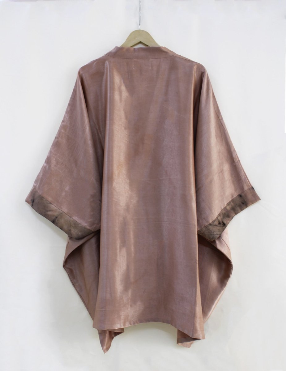 Shonima Handwoven Mashru Kimono Tunic - Mauve, Black | Verified Sustainable by Brown Living™