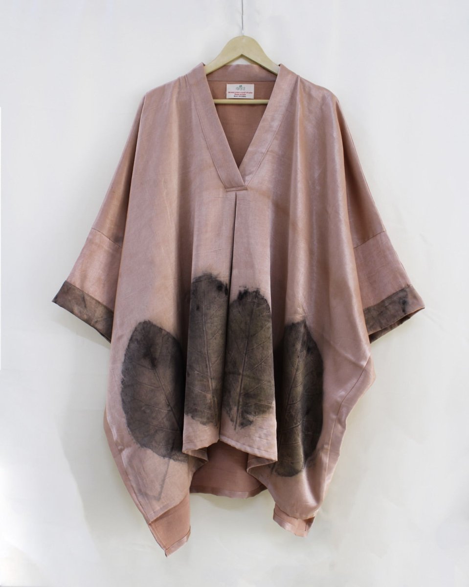 Shonima Handwoven Mashru Kimono Tunic - Mauve, Black | Verified Sustainable by Brown Living™