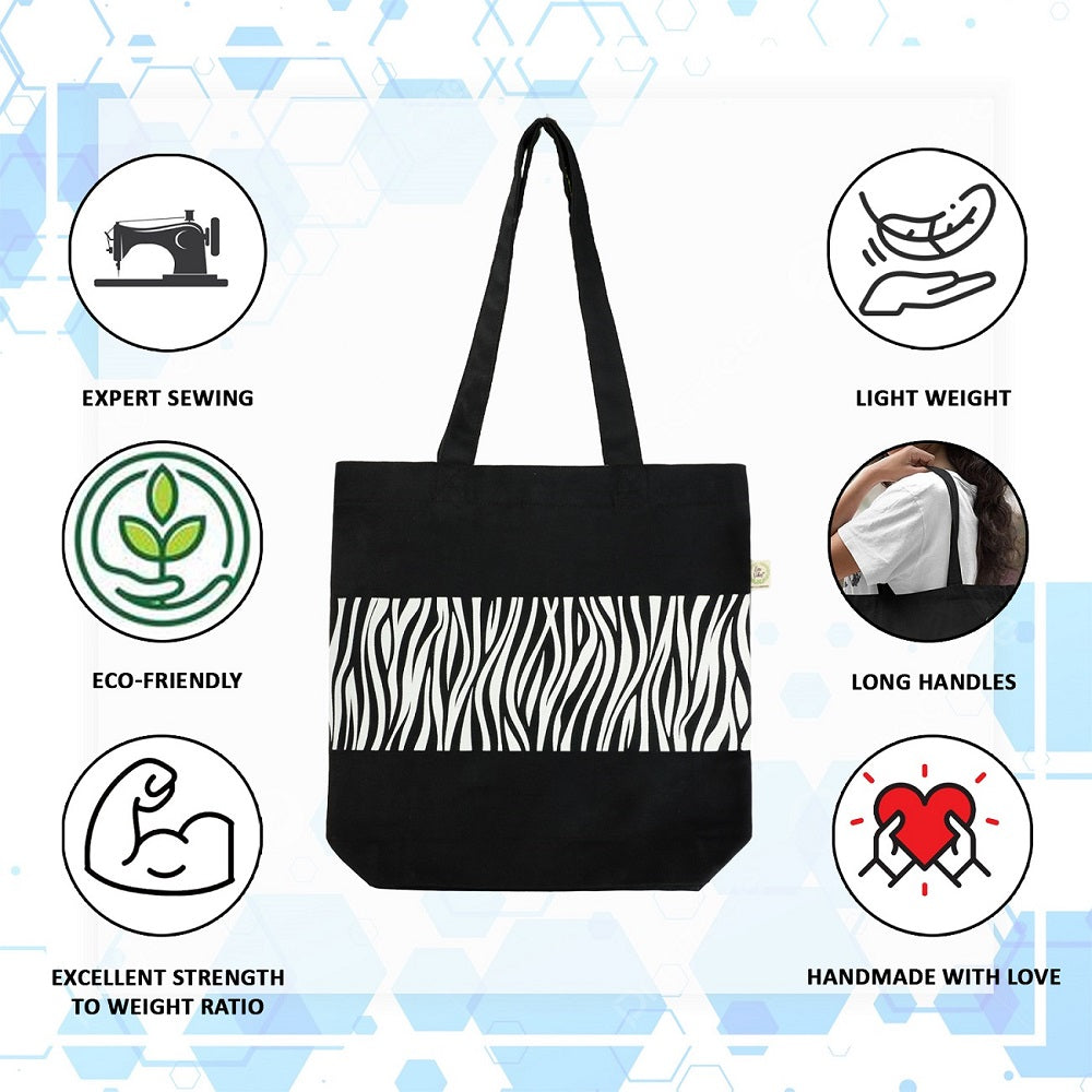 Premium Cotton Canvas Tote Bag - Zebra Black | Verified Sustainable by Brown Living™