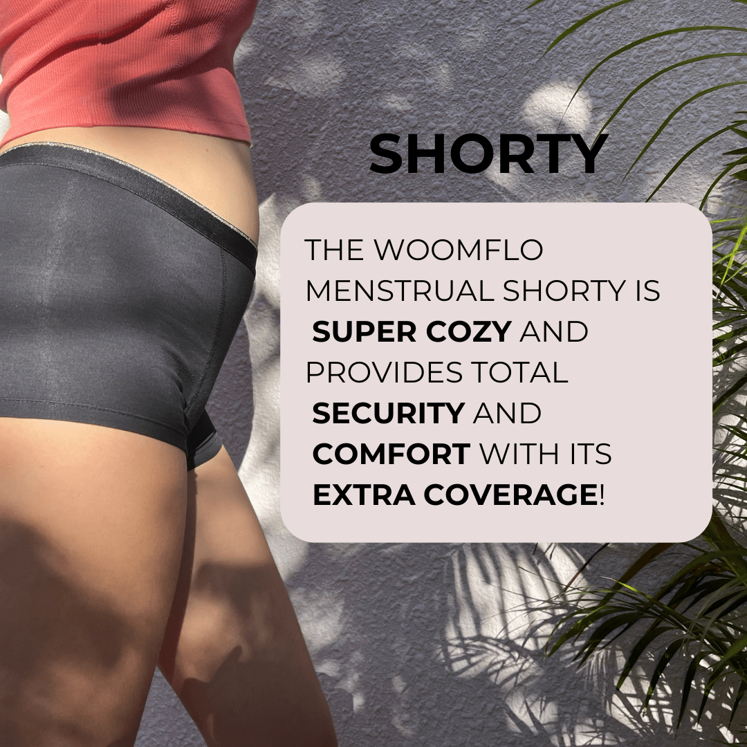 Shorty Heavy Flow | Reusable Sanitary Shorts for Period Protection – Menstrual Cup by Woomflo available on Brown Living™. Xxs . SKU: CSHBLXXS. Img 2.