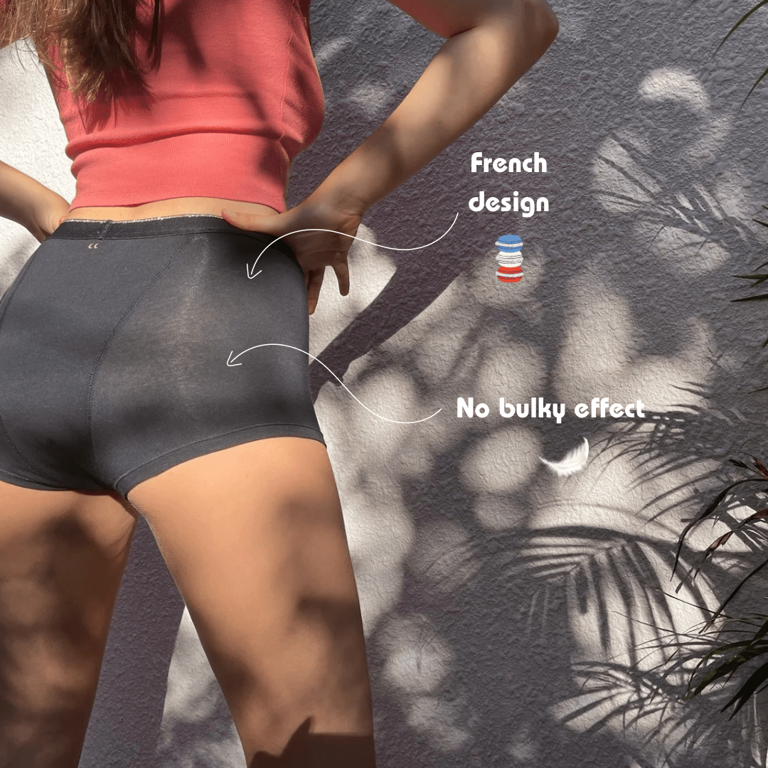 Shorty Heavy Flow | Reusable Sanitary Shorts for Period Protection – Menstrual Cup by Woomflo available on Brown Living™. Xxs . SKU: CSHBLXXS. Img 4.