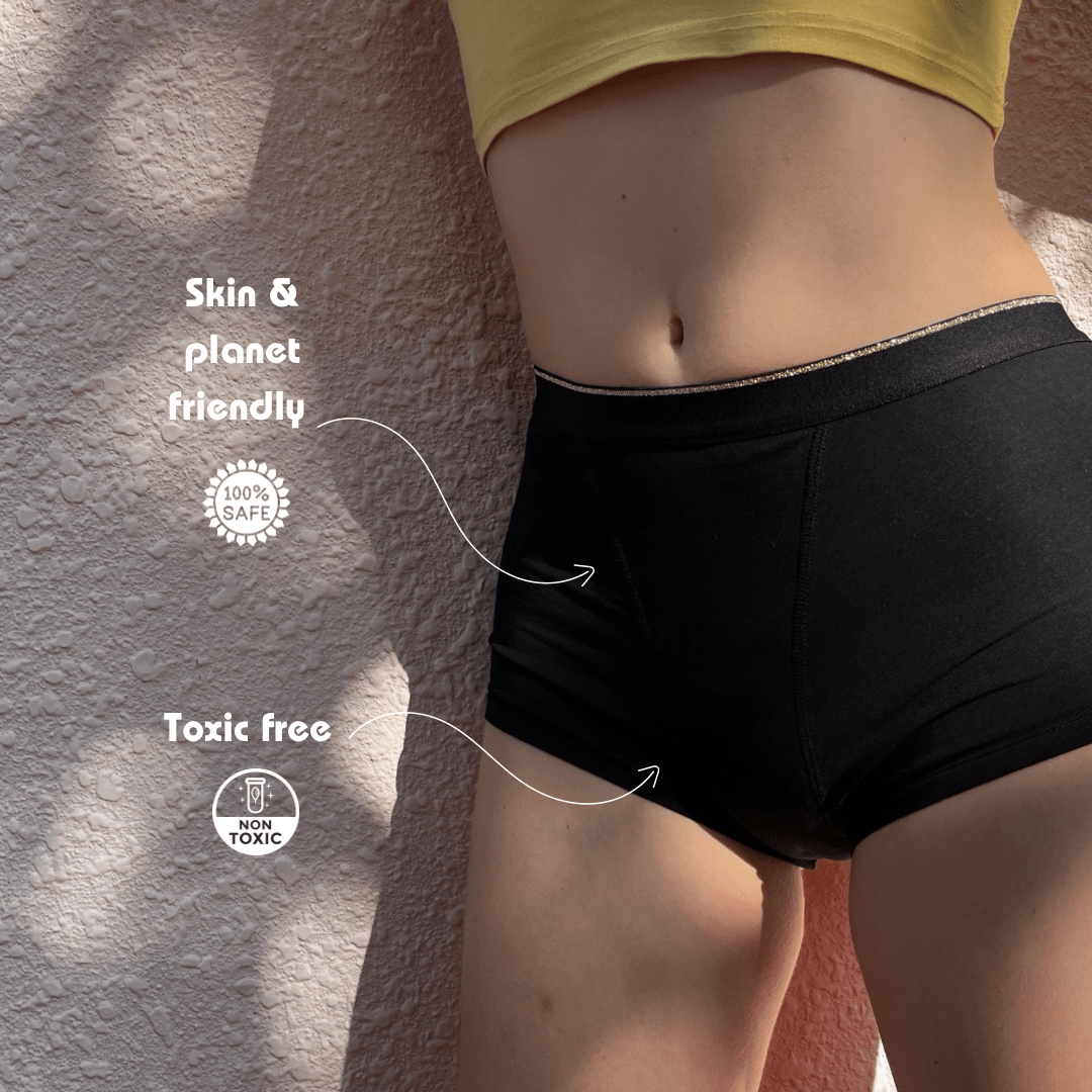 Shorty Medium Flow | Reusable Sanitary Shorts for Period Protection – Menstrual Cup by Woomflo available on Brown Living™. Xxs . SKU: CSMBLXXS. Img 3.