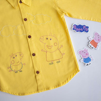 Sibling Pigs Embroidered Unisex Organic Cotton Shirt - Yellow | Verified Sustainable by Brown Living™