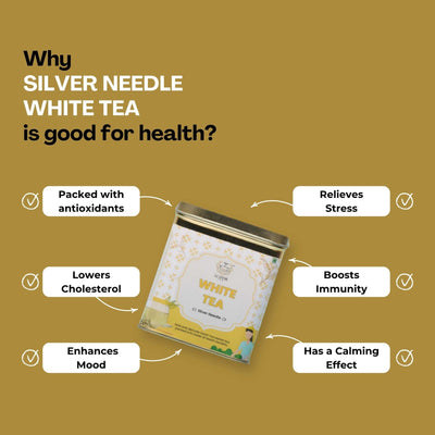 Silver Needle White Tea – Hand-Plucked, Rich in Antioxidants – 50g – Tea on Brown Living™. SKU: WTTin50New. Img 5.