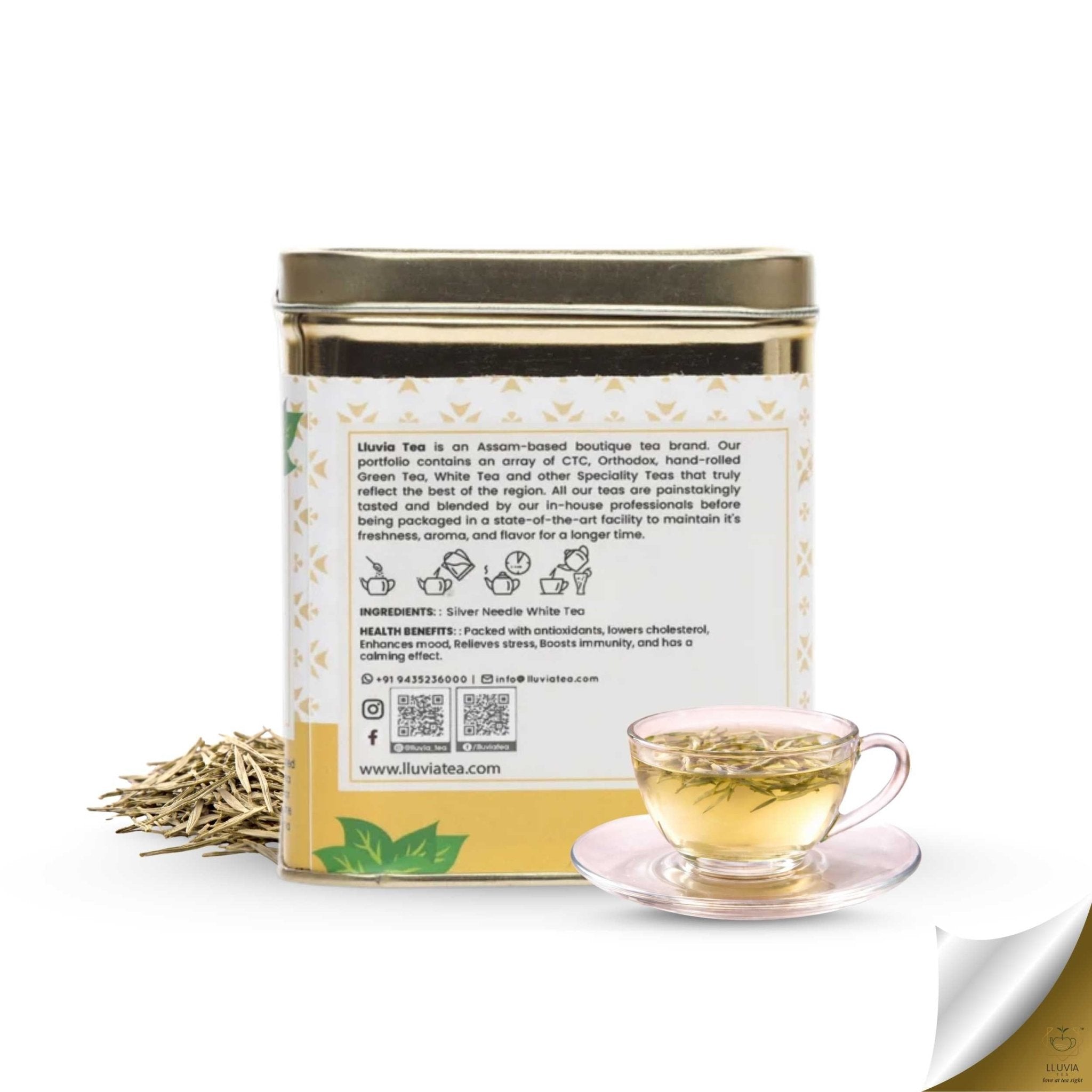 Silver Needle White Tea – Hand-Plucked, Rich in Antioxidants – 50g – Tea on Brown Living™. SKU: WTTin50New. Img 3.