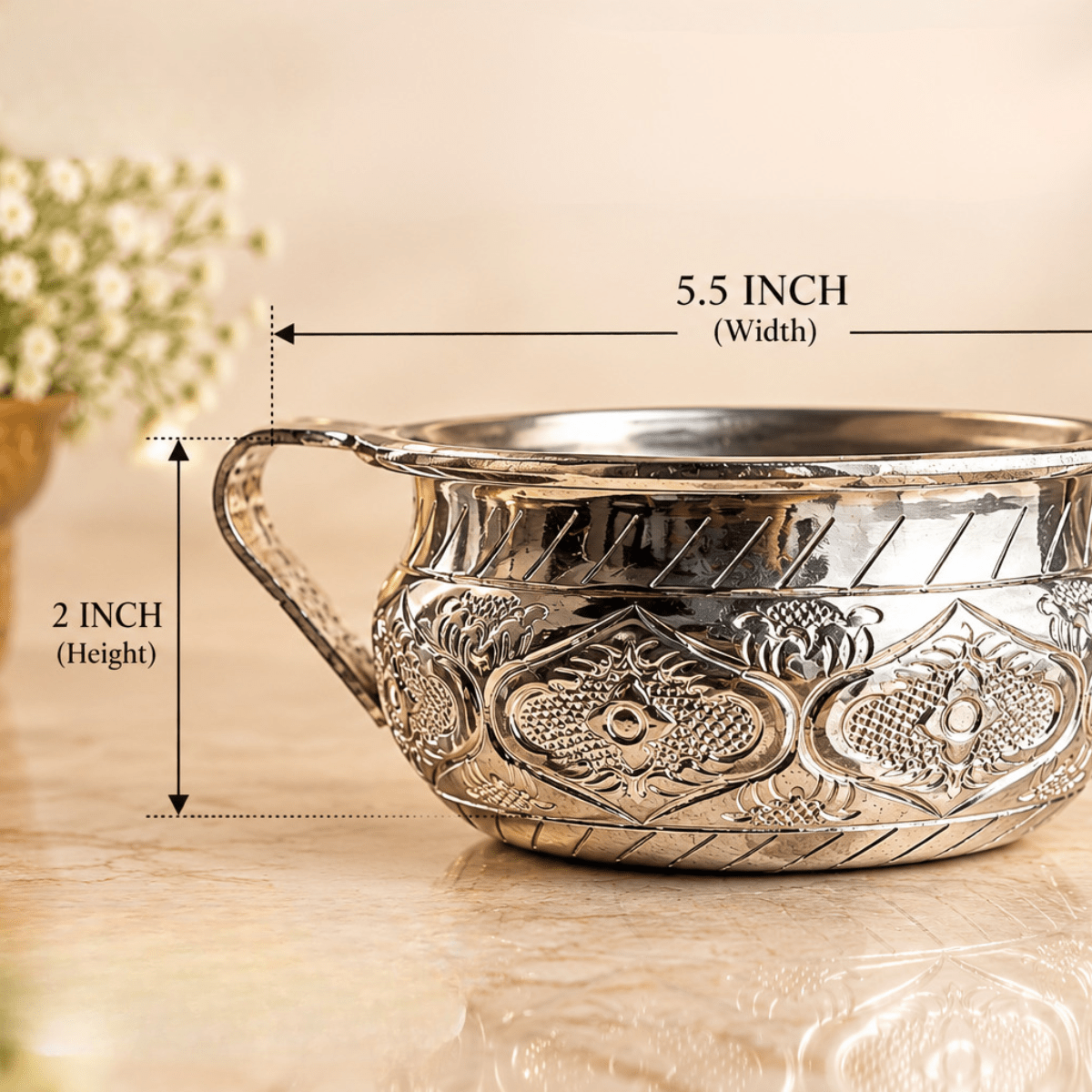 Silver Plated Heritage Bowl | Dry Fruit & Festive Decor – Plates & Bowls on Brown Living™. SKU: D-492. Img 4.