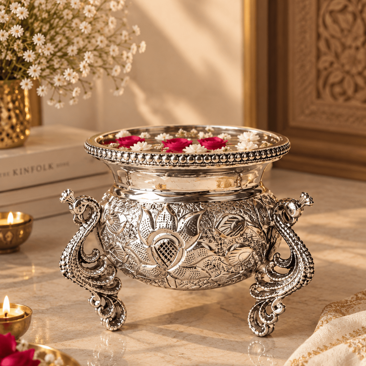 Silver Plated Peacock Bowl | Heritage Decorative Bowl – Plates & Bowls on Brown Living™. SKU: D-489. Img 3.