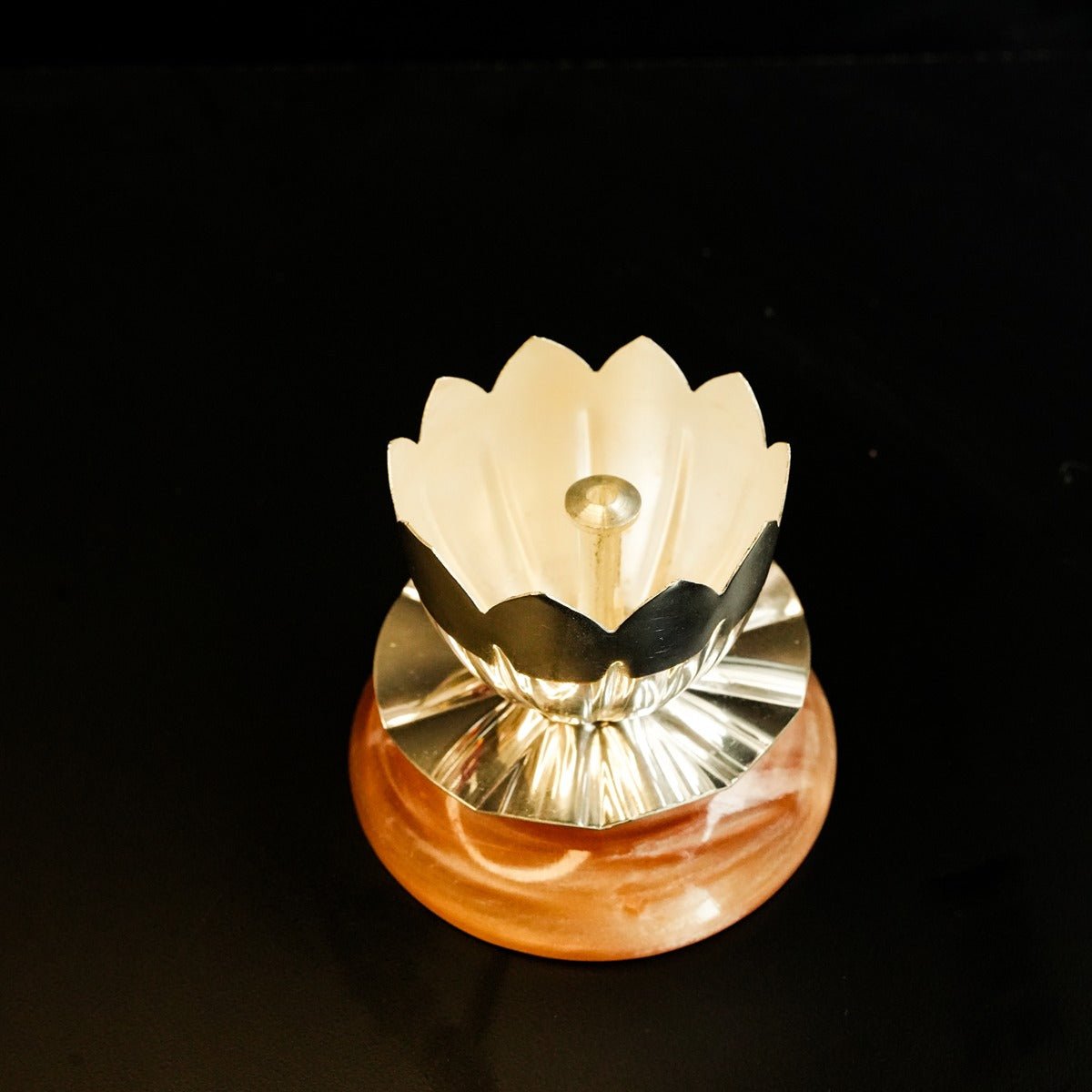 Silver Plated Shanti Deep – Traditional Diwali Oil Lamp – Pooja Needs on Brown Living™. SKU: GB - 430. Img 8.