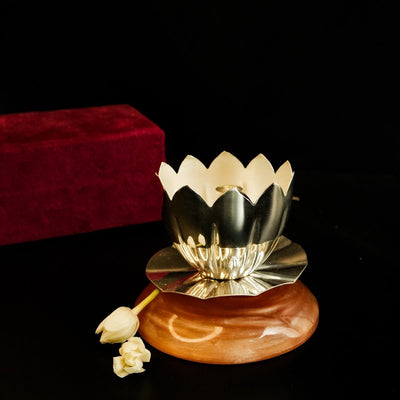 Silver Plated Shanti Deep – Traditional Diwali Oil Lamp – Pooja Needs on Brown Living™. SKU: GB - 430. Img 1.