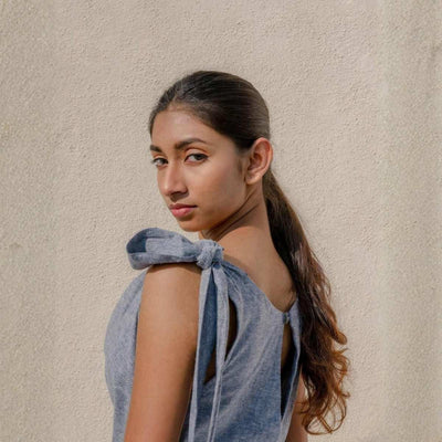 Silvera Grey Cowl Hemp Dress For Women | Sustainable Wear – Womens Dress on Brown Living™. SKU: JDS2015-XS. Img 2.