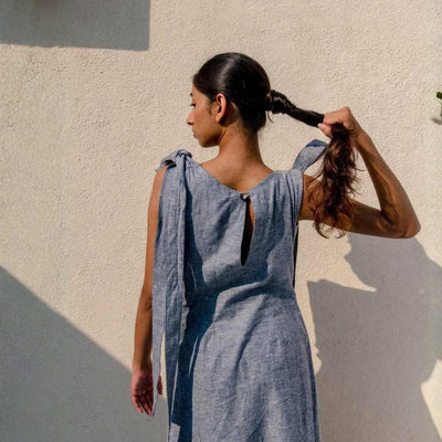 Silvera Grey Cowl Hemp Dress For Women | Sustainable Wear – Womens Dress on Brown Living™. SKU: JDS2015-XS. Img 3.