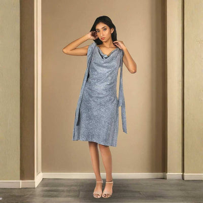 Silvera Grey Cowl Hemp Dress For Women | Sustainable Wear – Womens Dress on Brown Living™. SKU: JDS2015-XS. Img 4.