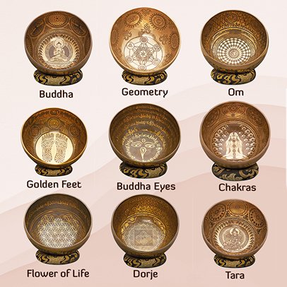 Singing Bowls Handmade Etched - Buddha's Eyes - 8inches | Verified Sustainable by Brown Living™