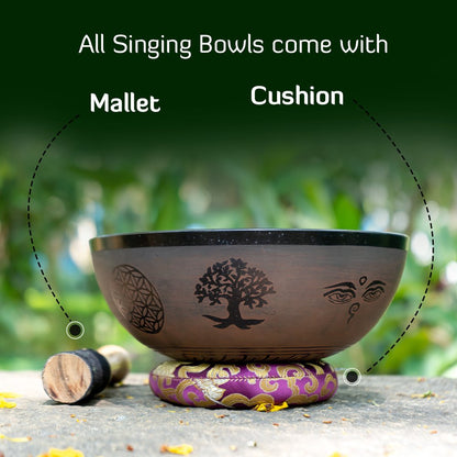 Singing Bowls - Rustic - Flower of Life - Blue - 8inches | Verified Sustainable by Brown Living™