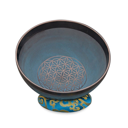 Singing Bowls - Rustic - Flower of Life - Blue - 8inches | Verified Sustainable by Brown Living™