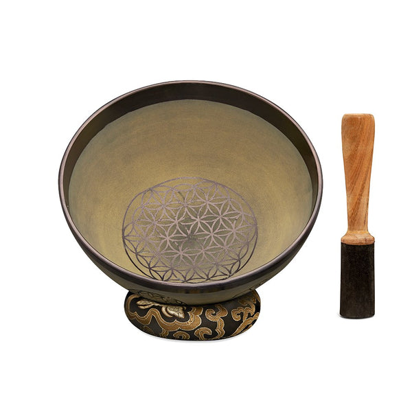 Singing Bowls - Rustic - Flower of Life - Olive Green - 105inches | Verified Sustainable by Brown Living™