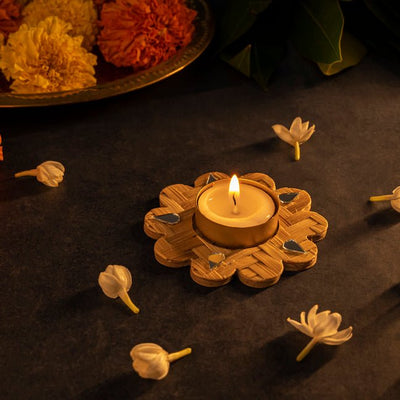Sitara Handcrafted Bamboo Tea light - Set of 5 – Candles & Fragrances on Brown Living™. SKU: TL-975. Img 6.
