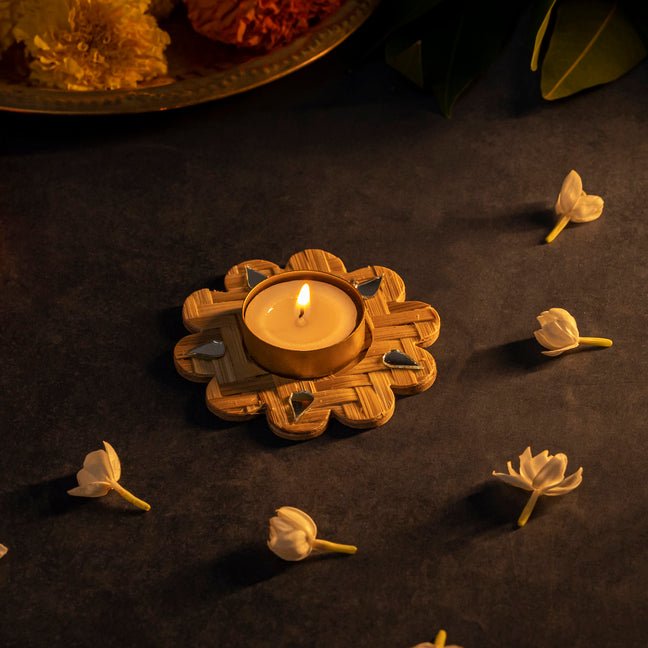 Sitara Handcrafted Bamboo Tea light - Set of 5 – Candles & Fragrances on Brown Living™. SKU: TL-975. Img 4.