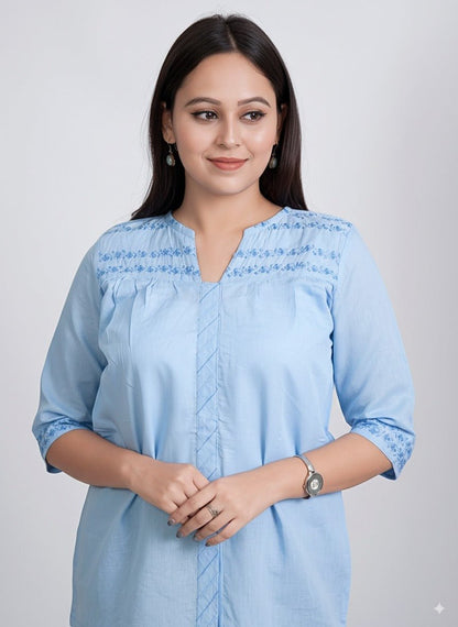 Sky Breeze Embroidered Tunic for Women – Elegant Wear – Womens Top on Brown Living™. SKU: T02013. Img 4.