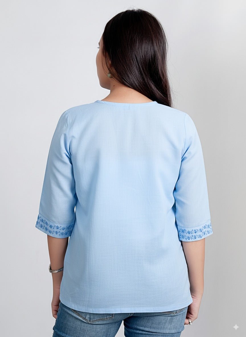 Sky Breeze Embroidered Tunic for Women – Elegant Wear – Womens Top on Brown Living™. SKU: T02013. Img 3.