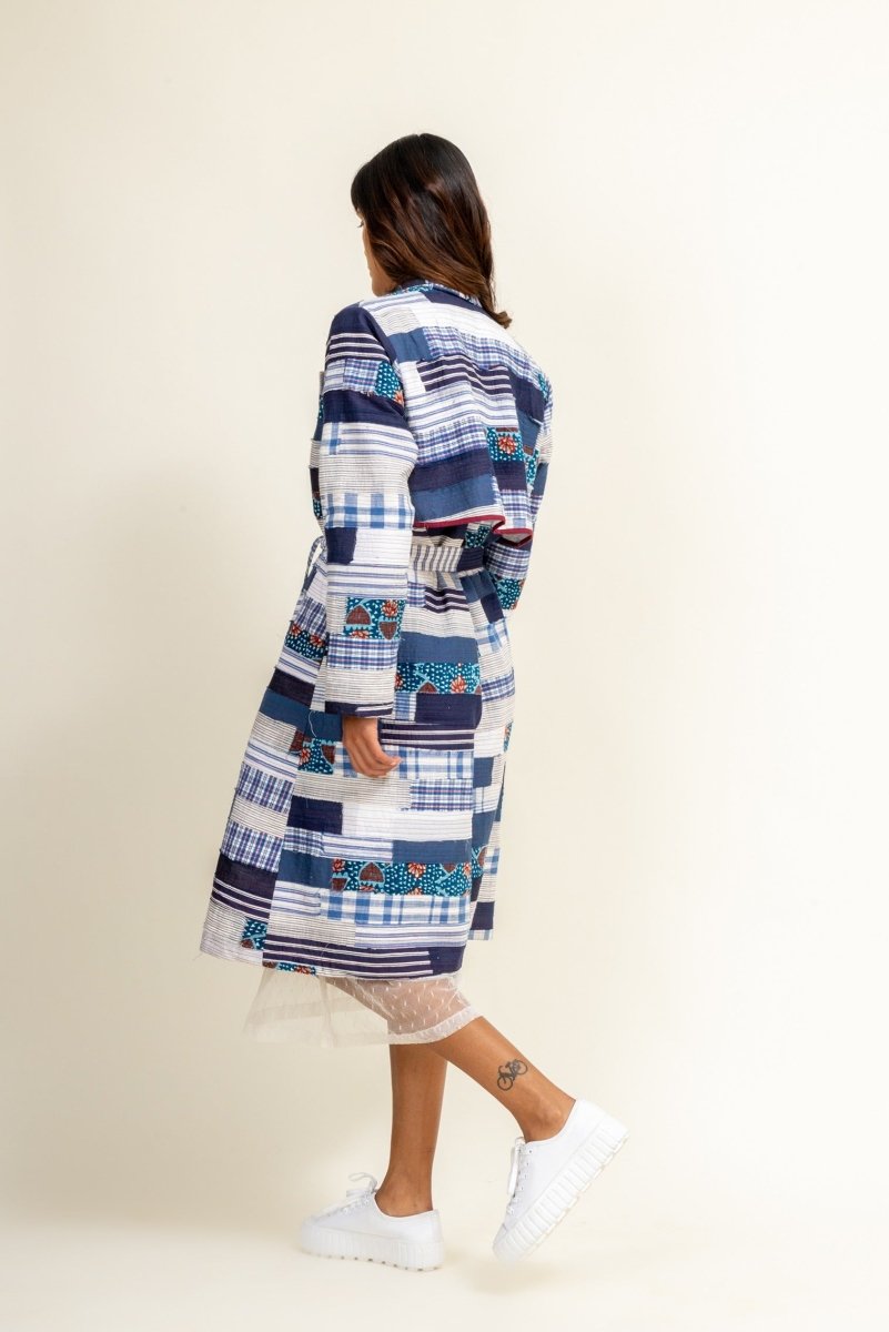 Sky Patchwork Upcycled Denim Trench | Verified Sustainable by Brown Living™