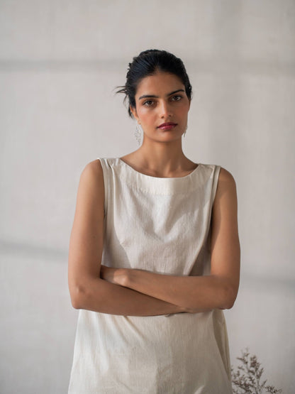 Sleeveless Ivory Khadi Top for Women – Womens Top on Brown Living™. SKU: DCSS25T02S. Img 1.