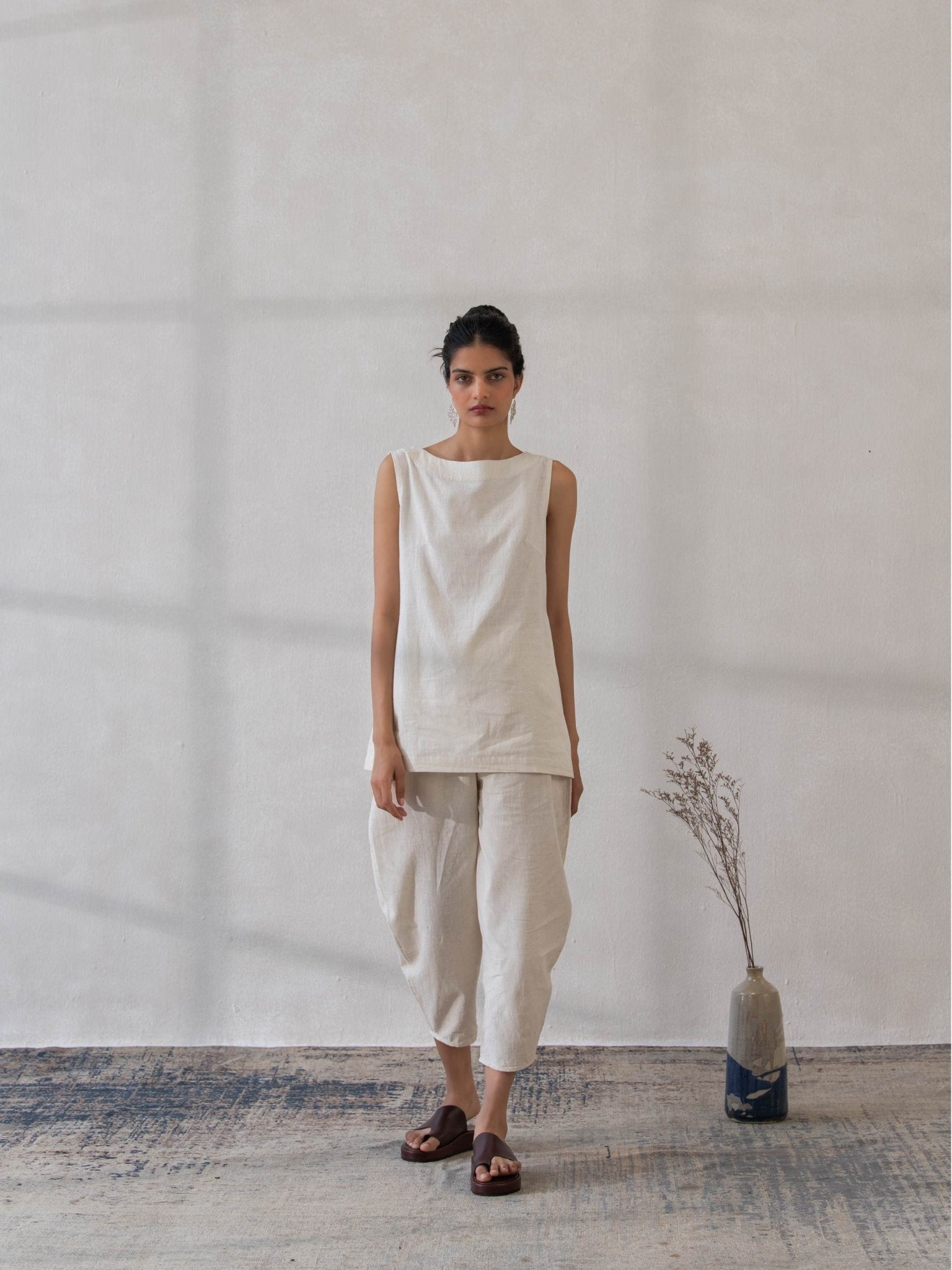 Sleeveless Ivory Khadi Top for Women – Womens Top on Brown Living™. SKU: DCSS25T02S. Img 5.