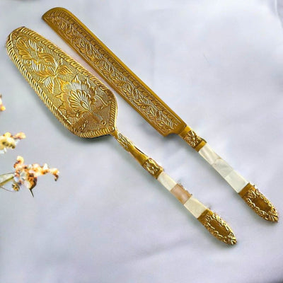 Slice And Serve Elegance Gold Cake Server And Knife Set – Kitchen Tools on Brown Living™. SKU: TLD-BL-26. Img 1.
