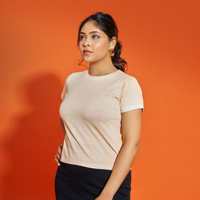Slim Fit Cotton Tee – Milky Orange | Comfortable & Stylish – Womens T-Shirt on Brown Living™. SKU: PCTXS. Img 1.