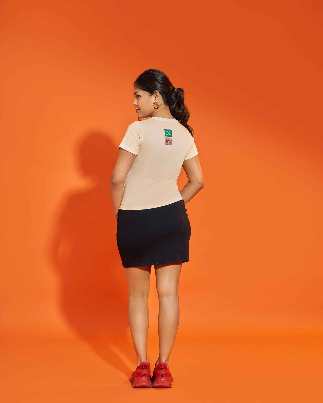 Slim Fit Cotton Tee – Milky Orange | Comfortable & Stylish – Womens T-Shirt on Brown Living™. SKU: PCTXS. Img 4.
