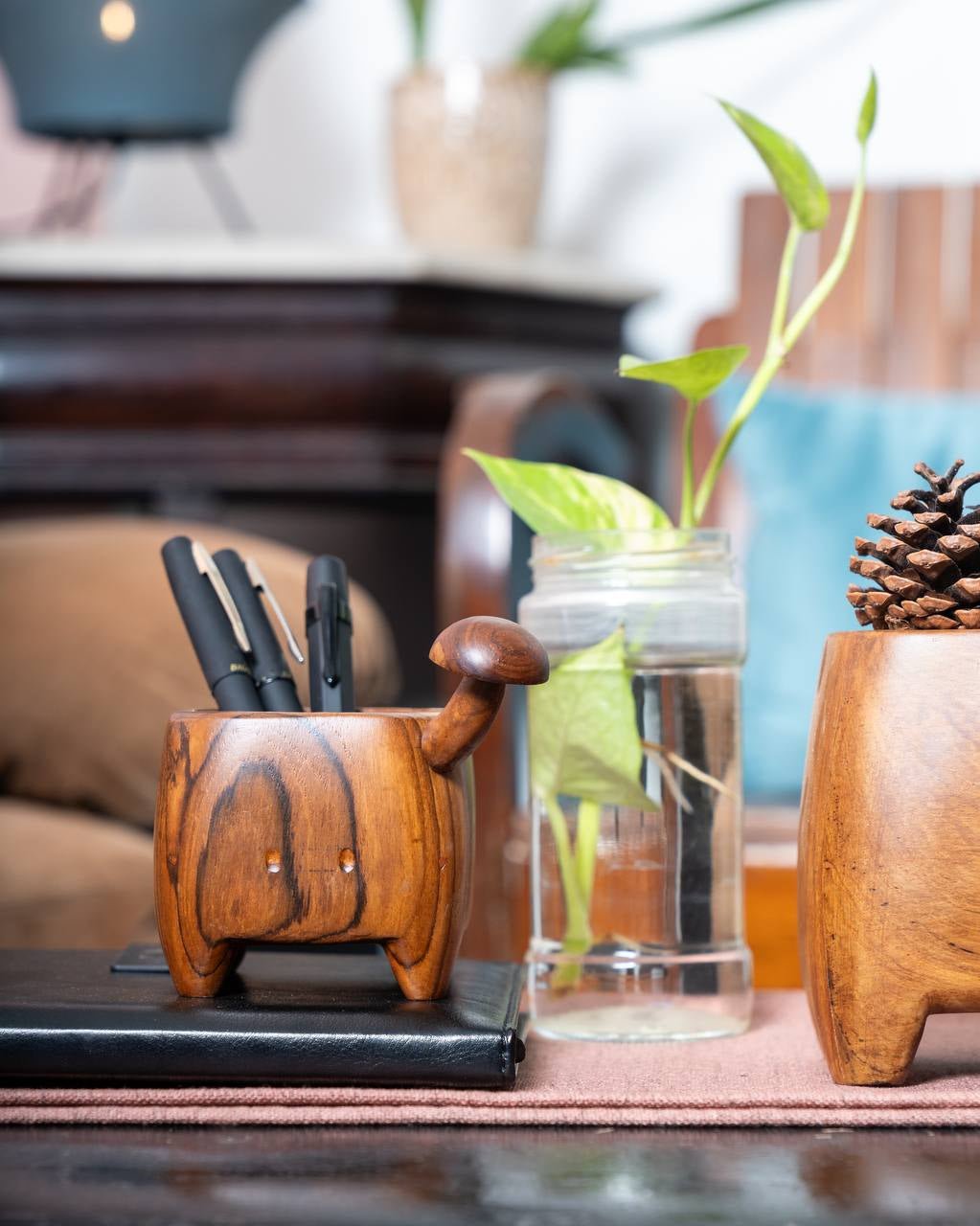 Small Wooden Mushroom Organizer | Desk Storage Holder – Desk Organizers on Brown Living™. SKU: SMT. Img 3.