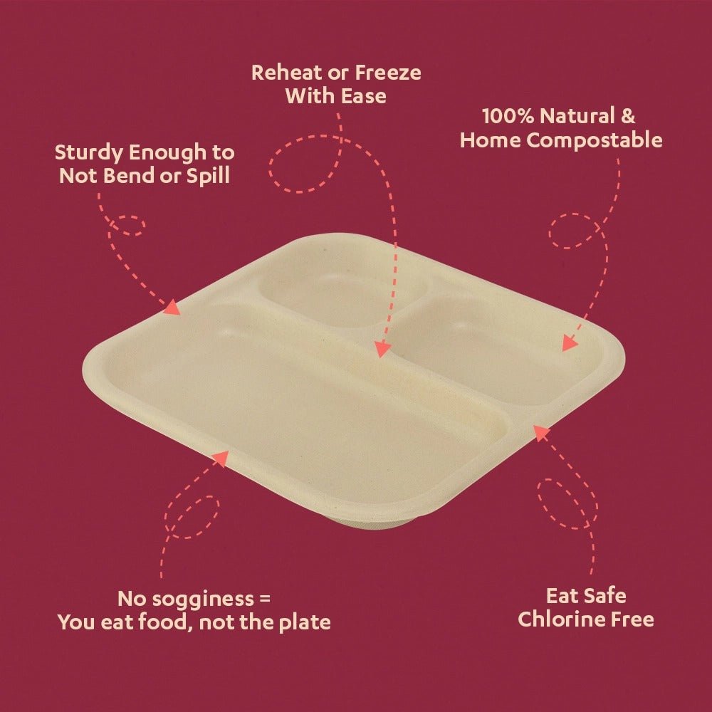 Snack Tray – 3 Compartment | Durable, Eco - Friendly Serving Tray - 25 pcs – Trays & Platters on Brown Living™. SKU: CLEC-74. Img 5.