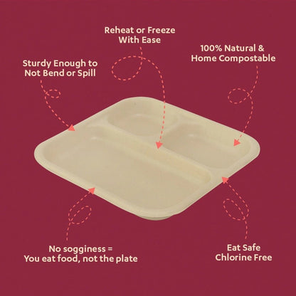 Snack Tray – 3 Compartment | Durable, Eco - Friendly Serving Tray - 25 pcs – Trays & Platters on Brown Living™. SKU: CLEC-74. Img 5.