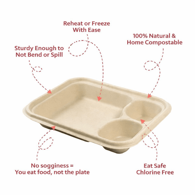 Snack Tray – 3 Compartment | Durable, Eco - Friendly Serving Tray – Trays & Platters on Brown Living™. SKU: CLEC-74. Img 2.