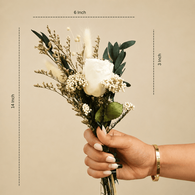 Snow Petal Dried Flower Bouquet | White Decorative Floral Arrangement – Vases on Brown Living™. SKU: V-409. Img 2.