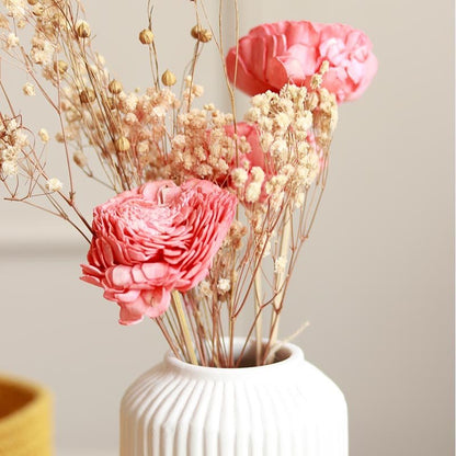 Snow White Ceramic Vase with Dried Harmony Bunch | Verified Sustainable by Brown Living™