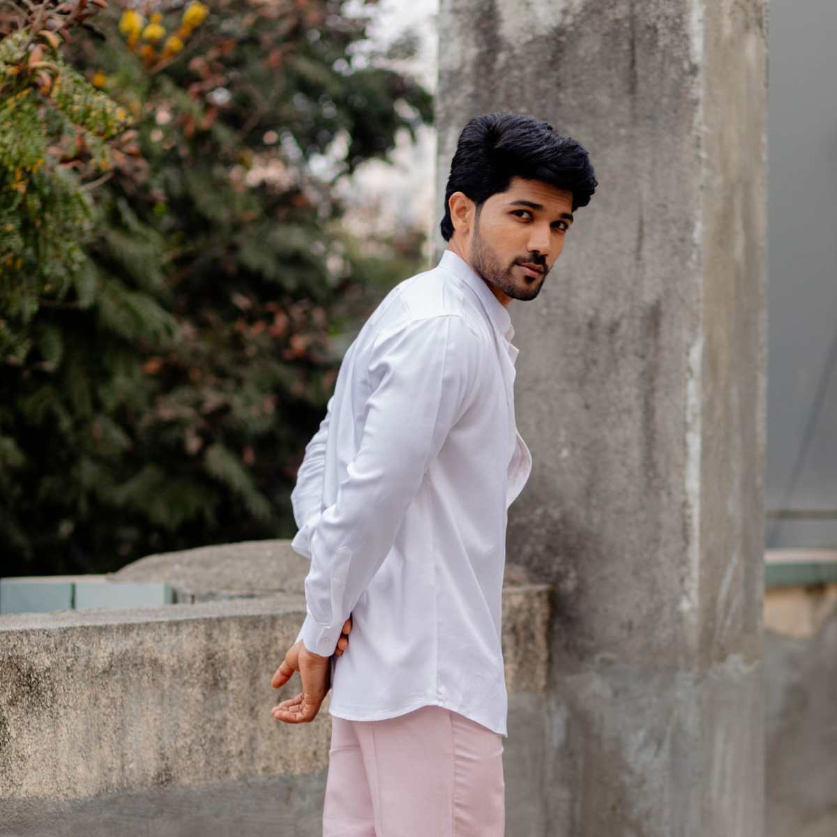 Snowdrop White Tencel Shirt For Men | Sustainable Wear – Mens Shirt on Brown Living™. SKU: JDS5015XS. Img 3.