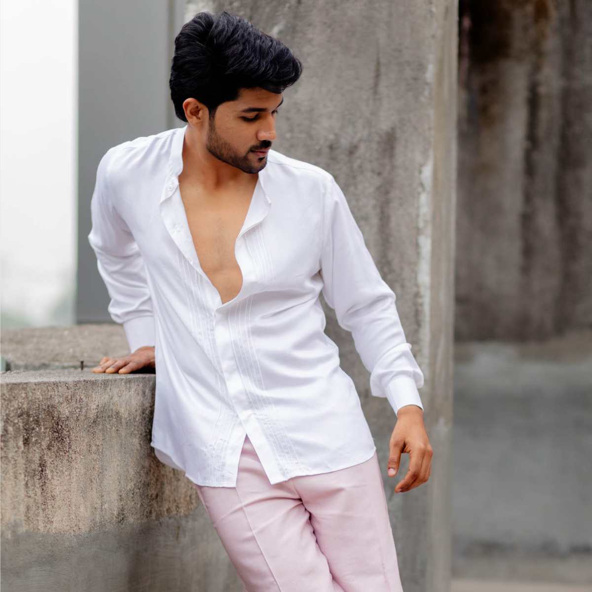 Snowdrop White Tencel Shirt For Men | Sustainable Wear – Mens Shirt on Brown Living™. SKU: JDS5015XS. Img 1.