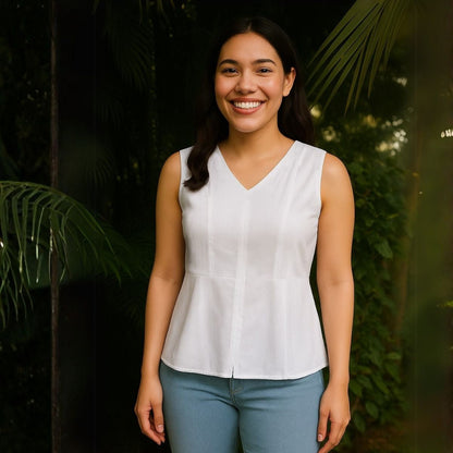 Snowe White Hemp Top – Womens Top on Brown Living™. SKU: JDS6025XS. Img 1.