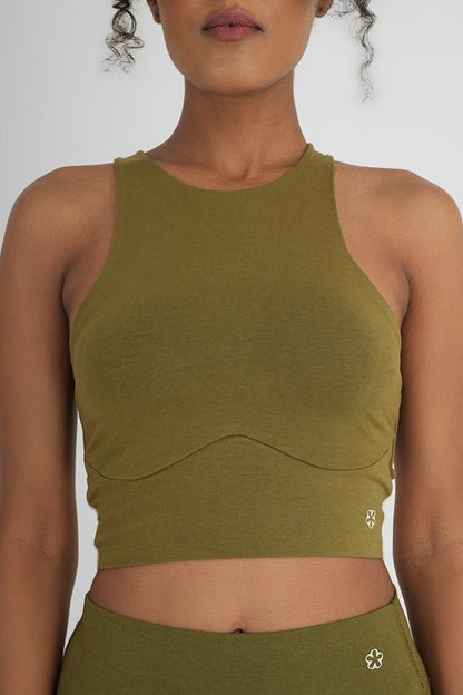 Snug Fit Athletic Olive Sports Tank | Stretchable Activewear – Womens Top on Brown Living™. SKU: ELGLKLPXS. Img 6.