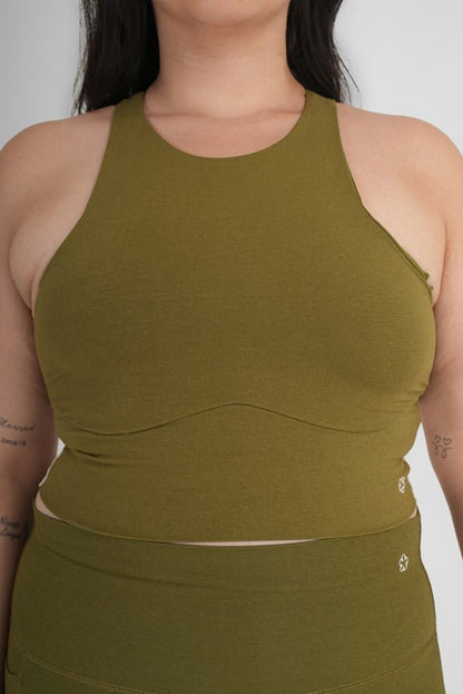 Snug Fit Athletic Olive Sports Tank | Stretchable Activewear – Womens Top on Brown Living™. SKU: ELGLKLPXS. Img 3.