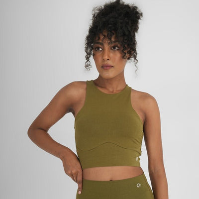 Snug Fit Athletic Olive Sports Tank | Stretchable Activewear – Womens Top on Brown Living™. SKU: ELGLKLPXS. Img 4.