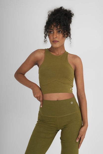Snug Fit Athletic Olive Sports Tank | Stretchable Activewear – Womens Top on Brown Living™. SKU: ELGLKLPXS. Img 4.