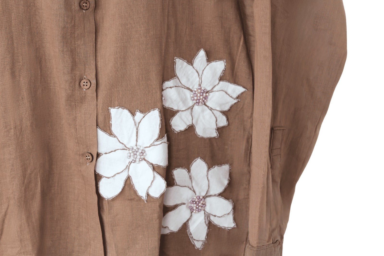 Soft Bloom Beige Applique Shirt | Women’s Elegant Casual Top – Womens Shirt on Brown Living™. SKU: SH17. Img 3.