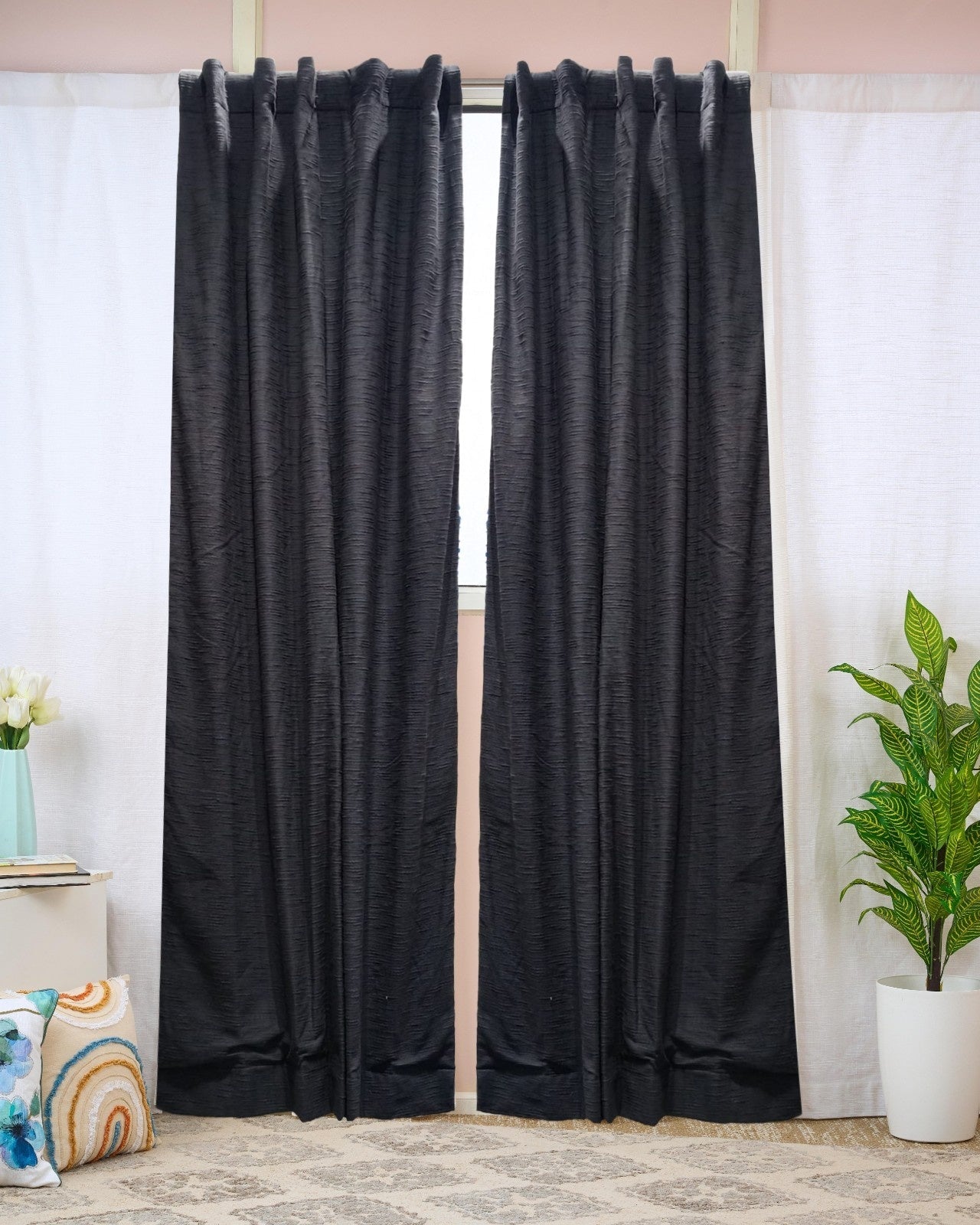 Soft Cotton Black Curtains For Living & Bedroom | Window Drapes – Curtains on Brown Living™. SKU: SHCT-250612-B2. Img 1.