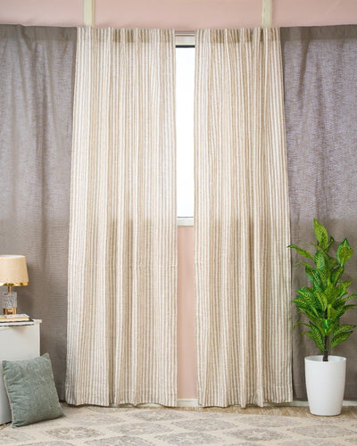 Soft Cotton Striped Curtains For Living & Bedroom | Window Drapes – Curtains on Brown Living™. SKU: SHCT-250613-B2. Img 1.